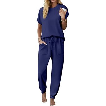 Ekouaer Womens Pajama Sets Pj Top With Jogger Pants Cotton Pajamas Two Piece Set with Pocket