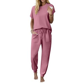 Ekouaer Womens Pajama Sets Pj Top With Jogger Pants Cotton Pajamas Two Piece Set with Pocket