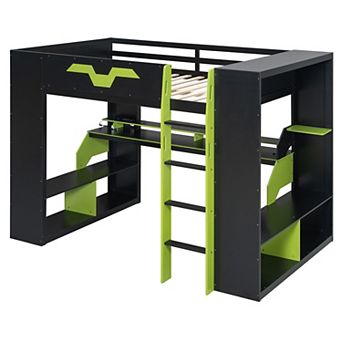 Merax Full Size Wood Loft Bed with Power Outlet & USB TypeC Ports, Integrated Cable Management