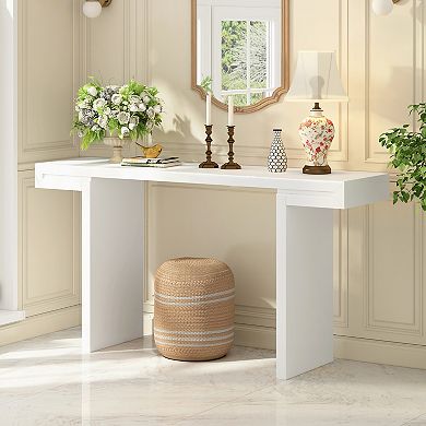 Merax 60" Console Table Geometric Clean Lines, Painted Finish & Adjustable Feet for Entryway