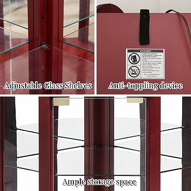 Merax Glass Cabinet Lighted Corner Cabinet Corner Display Curio Cabinet, Glass Display With Light