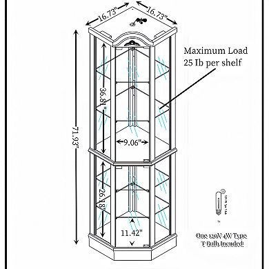 Merax Glass Cabinet Lighted Corner Cabinet Corner Display Curio Cabinet, Glass Display With Light