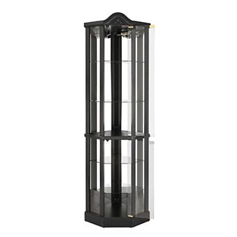 Merax Glass Cabinet Lighted Corner Cabinet Corner Display Curio Cabinet, Glass Display With Light