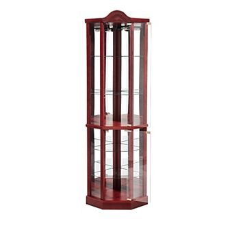 Merax Glass Cabinet Lighted Corner Cabinet Corner Display Curio Cabinet, Glass Display With Light
