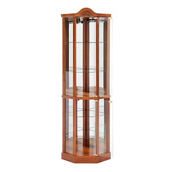 Merax Glass Cabinet Lighted Corner Cabinet Corner Display Curio Cabinet, Glass Display With Light