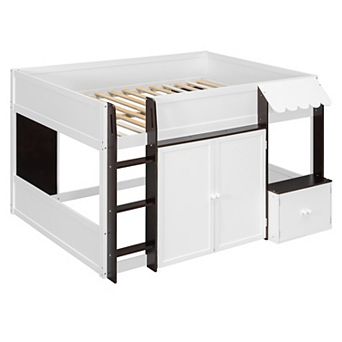 Merax Full Loft House Bed with Playhouse & Storage, Modern Wood Cabin Bed