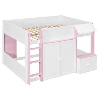 Merax Full Loft House Bed with Playhouse & Storage, Modern Wood Cabin Bed