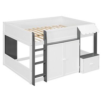 Merax Full Loft House Bed with Playhouse & Storage, Modern Wood Cabin Bed