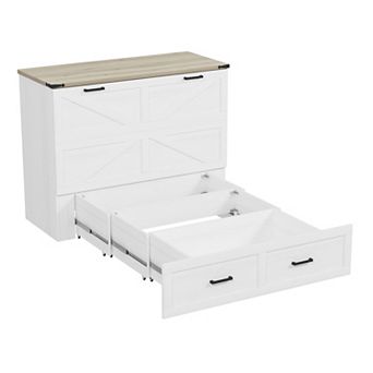 Merax Farmhouse Murphy Cabinet Bed with Charging Station Foldable Platform Bed with Storage Drawer