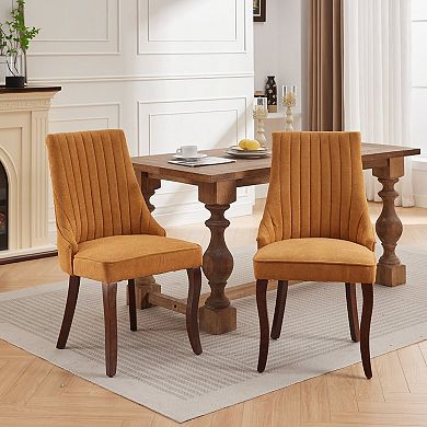 Merax High Back Dining Chair with Rayon Flocking Upholstery & Solid Wood Curved Legs, Set of 2