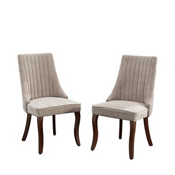 Merax High Back Dining Chair with Rayon Flocking Upholstery & Solid Wood Curved Legs, Set of 2