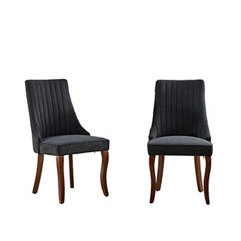 Merax High Back Dining Chair with Rayon Flocking Upholstery & Solid Wood Curved Legs, Set of 2