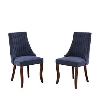 Merax High Back Dining Chair with Rayon Flocking Upholstery & Solid Wood Curved Legs, Set of 2