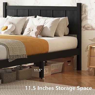 Merax Flat Panel Bed with Headboard & Footboard, Minimalist Modern Platform Bed with Wood Grain
