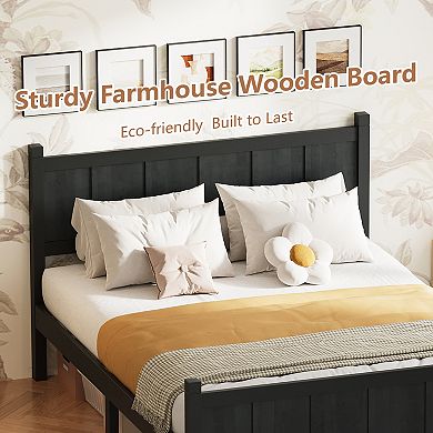 Merax Flat Panel Bed with Headboard & Footboard, Minimalist Modern Platform Bed with Wood Grain