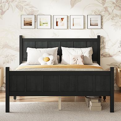 Merax Flat Panel Bed with Headboard & Footboard, Minimalist Modern Platform Bed with Wood Grain