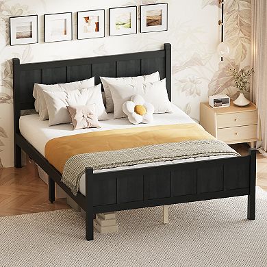 Merax Flat Panel Bed with Headboard & Footboard, Minimalist Modern Platform Bed with Wood Grain