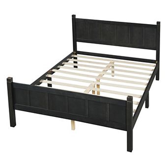 Merax Flat Panel Bed with Headboard & Footboard, Minimalist Modern Platform Bed with Wood Grain