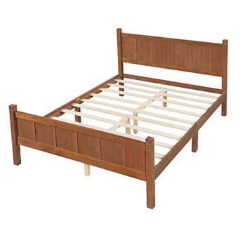 Merax Flat Panel Bed with Headboard & Footboard, Minimalist Modern Platform Bed with Wood Grain