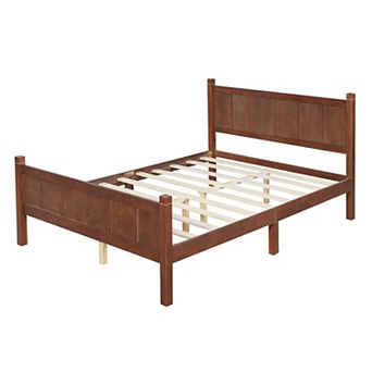 Merax Flat Panel Bed with Headboard & Footboard, Minimalist Modern Platform Bed with Wood Grain