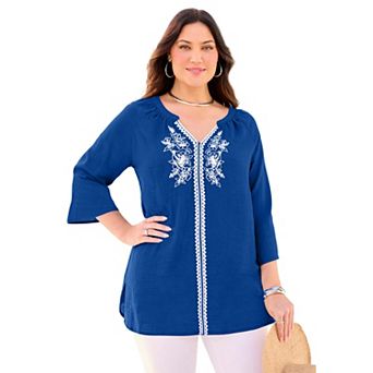 Catherines Women's Plus Size Embroidered Peasant Blouse