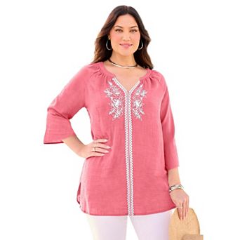 Catherines Women's Plus Size Embroidered Peasant Blouse