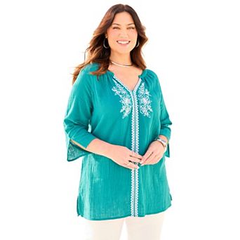 Catherines Women's Plus Size Embroidered Peasant Blouse