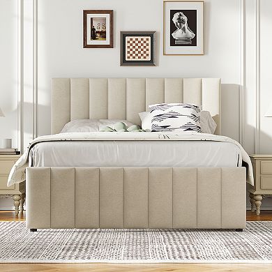 Merax Full Size Upholstered Platform Bed with Twin Size Trundle and 3 Drawers