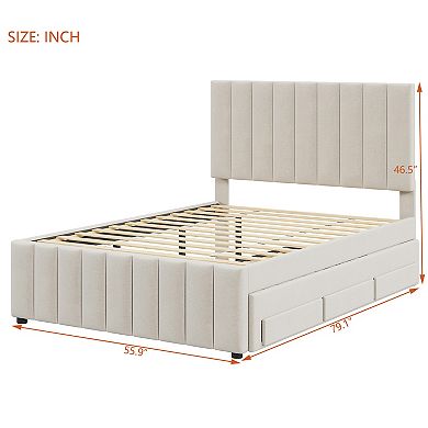 Merax Full Size Upholstered Platform Bed with Twin Size Trundle and 3 Drawers
