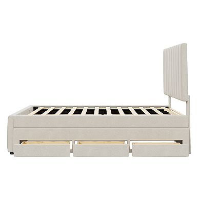 Merax Full Size Upholstered Platform Bed with Twin Size Trundle and 3 Drawers