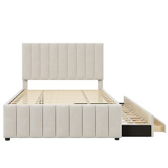 Merax Full Size Upholstered Platform Bed with Twin Size Trundle and 3 Drawers