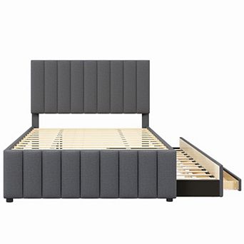 Merax Full Size Upholstered Platform Bed with Twin Size Trundle and 3 Drawers