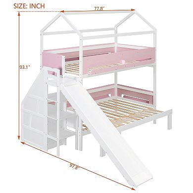 Merax House-Shaped Wooden Bunk Bed with Slide & Storage Staircase