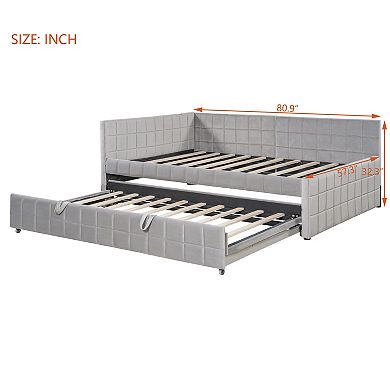 Merax Full Size Upholstered L-Shaped Upholstered Daybed with Twin Size Pop Up Trundle and USB ports