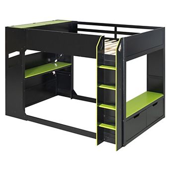 Merax Full Size Wood Loft Bed with Height adjustable Desk