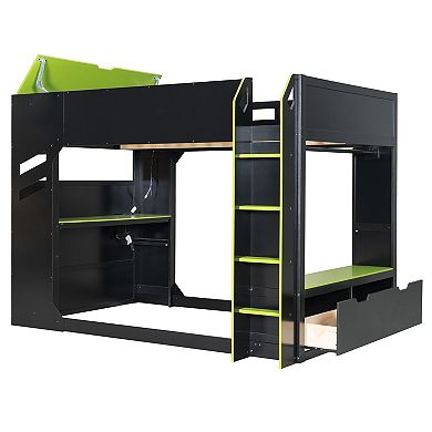 Merax Full Size Wood Loft Bed with Height adjustable Desk