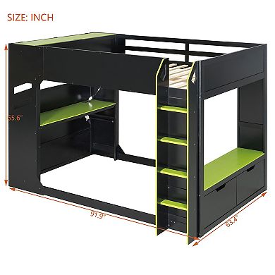 Merax Full Size Wood Loft Bed with Height adjustable Desk