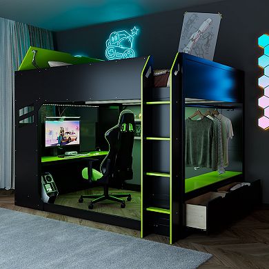 Merax Full Size Wood Loft Bed with Height adjustable Desk