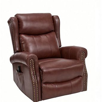 Merax Genuine Leather Heat Massage Manual Recliner Chair with Rocker and Swivel