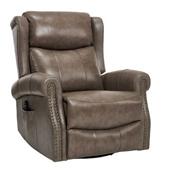 Merax Genuine Leather Heat Massage Manual Recliner Chair with Rocker and Swivel