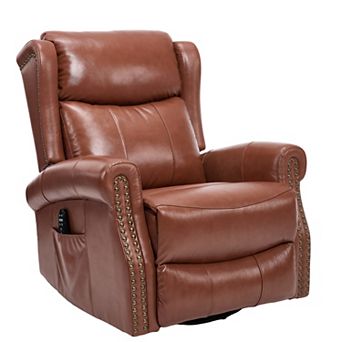 Merax Genuine Leather Heat Massage Manual Recliner Chair with Rocker and Swivel