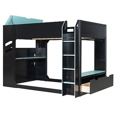 Merax Full Size Wood Loft Bed with Height adjustable Desk
