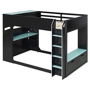 Merax Full Size Wood Loft Bed with Height adjustable Desk