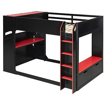 Merax Full Size Wood Loft Bed with Height adjustable Desk