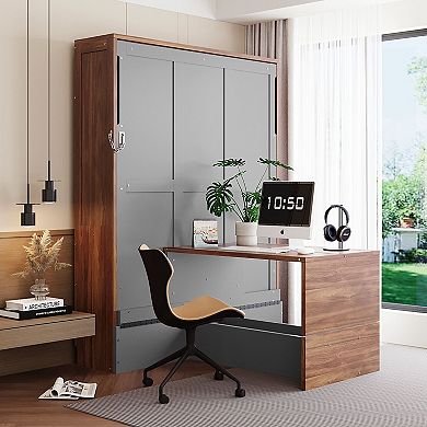 Merax Full Size Murphy Bed with Foldable Desk Space Saving Wall Bed