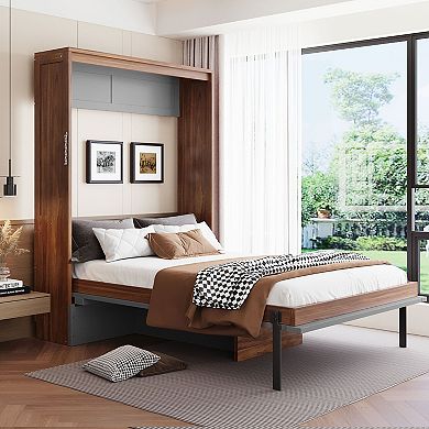 Merax Full Size Murphy Bed with Foldable Desk Space Saving Wall Bed