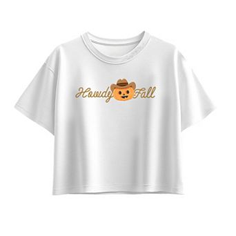 Girls 7-16 Howdy Fall Pumpkin Cowboy Boxy Tee