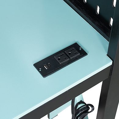 Merax Full Size Wood Loft Bed with Desk, Shelves, Power Outlet & USB/Type-C Ports