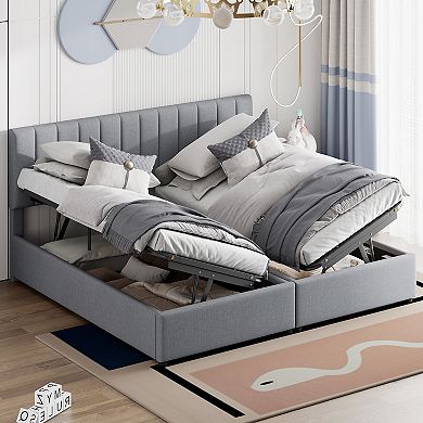 Merax King Size Upholstered Platform Bed with a Hydraulic Storage System