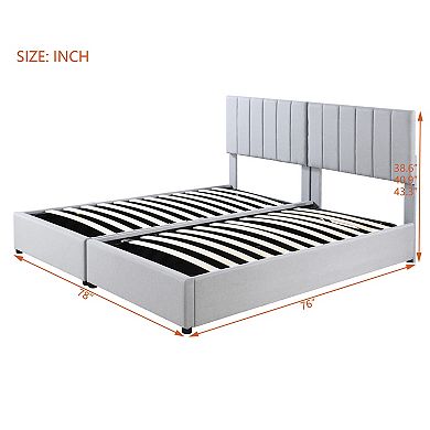 Merax King Size Upholstered Platform Bed with a Hydraulic Storage System